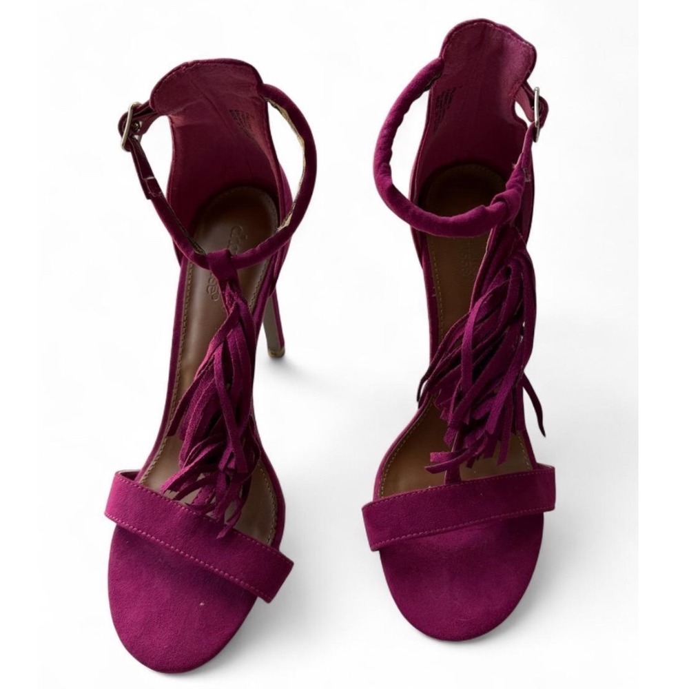 Charlotte Russe Magenta Fringe Suede Heels - Fuchsia Tassel Size 7